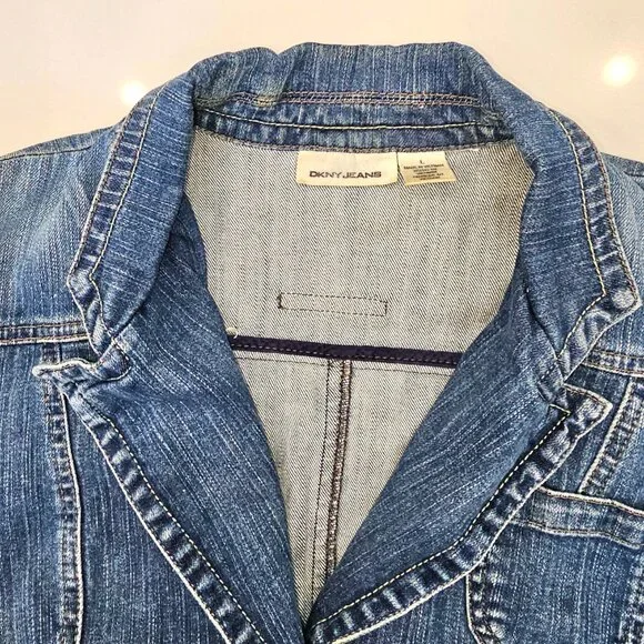 DKNY Jeans Y2K Industrial Chic Tailored Denim Blazer Jacket - Large - Picture 15 of 16
